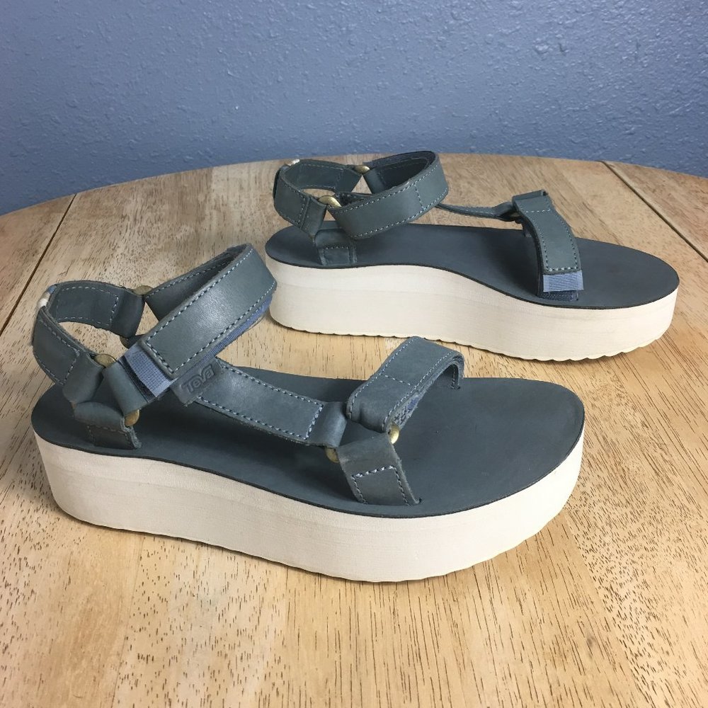 Teva 7 Blue Leather Universal Flatform Sandals